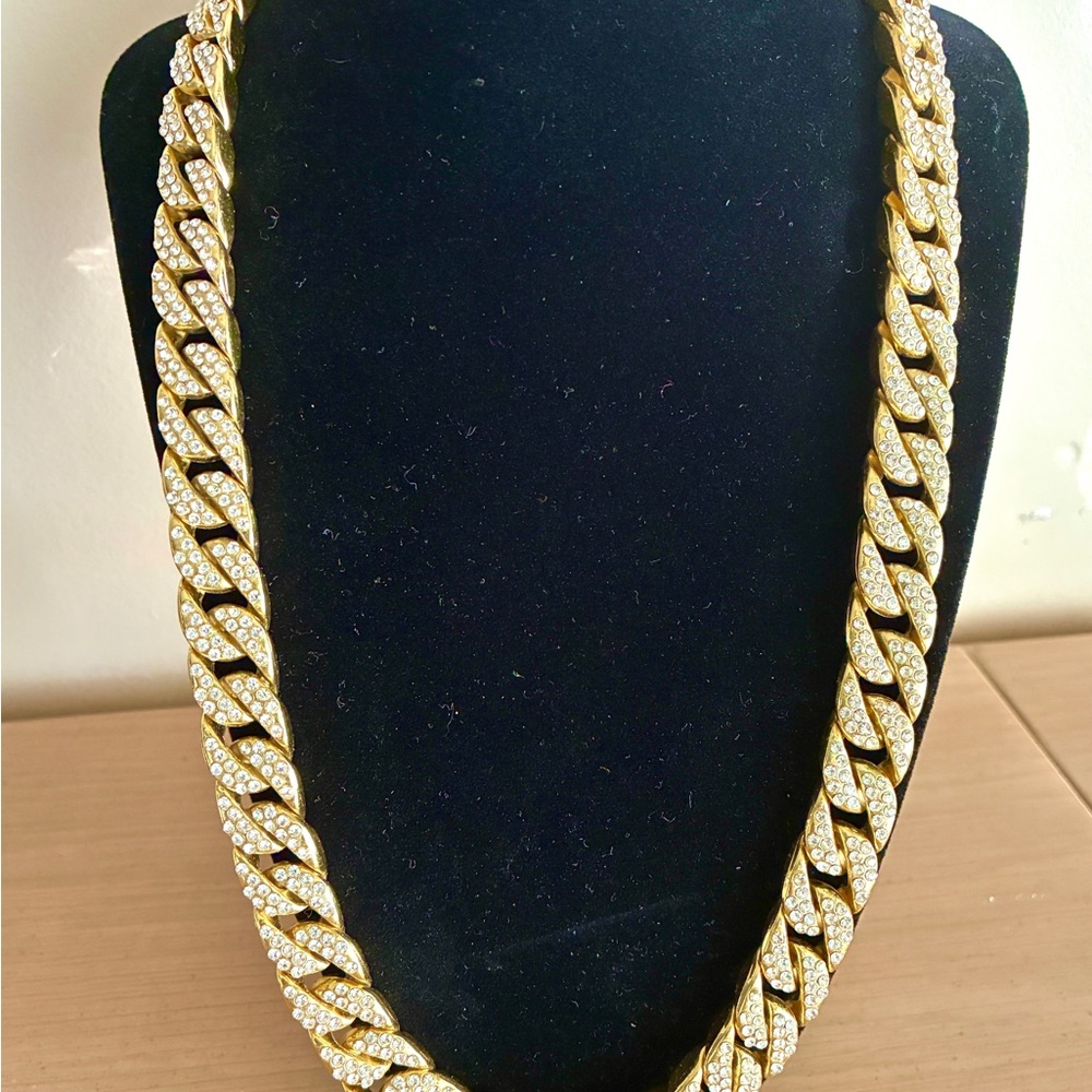 Pave' Cuban Wide Gold 24" Sparkling Necklace